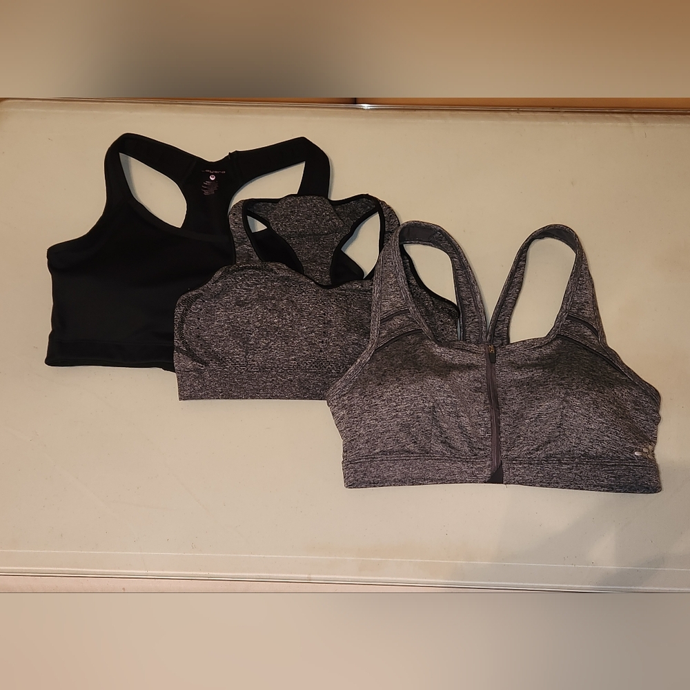 Women's Gray and Black Sports Bras Bundle Of 3 Size M